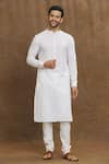 Buy_Arihant Rai Sinha_Off White Soft Self Print Art Silk Stripe Kurta _at_Aza_Fashions