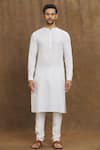 Arihant Rai Sinha_Off White Soft Self Print Art Silk Stripe Kurta _Online_at_Aza_Fashions