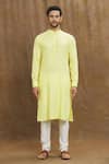 Arihant Rai Sinha_Yellow Soft Self Print Art Silk Stripe Straight Kurta _Online_at_Aza_Fashions