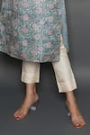 Kameez_Blue Tussar Silk Print Floral Notched Neck Flower Bloom Kurta With Dupatta _Online_at_Aza_Fashions