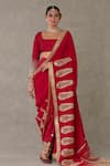 Masaba_Red Saree Crepe Silk Embellished Son Chidiya With Unstitched Blouse Fabric _at_Aza_Fashions