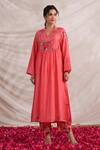 Buy_Label Niti Bothra_Pink Silk Sequins, Beads, Embroidery V-neck Bahaar Printed Kurta And Palazzo Set _at_Aza_Fashions