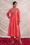 Label Niti Bothra_Pink Silk Sequins, Beads, Embroidery V-neck Bahaar Printed Kurta And Palazzo Set _Online_at_Aza_Fashions