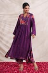 Label Niti Bothra_Purple Silk Printed And Hand Embroidered Floral Bahaar Kurta & Palazzo Set _at_Aza_Fashions