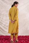 Shop_Label Niti Bothra_Yellow Silk Embroidery, Beads, Sequins V-neck Bahaar Printed Kurta With Palazzo _at_Aza_Fashions