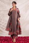 Buy_Label Niti Bothra_Brown Silk Embroidery, Beads, Sequins V-neck Bahaar Printed Kurta Palazzo Set _at_Aza_Fashions