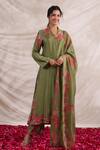 Buy_Label Niti Bothra_Green Silk, Muslin Embroidery, Beads, Sequins Bahaar Printed Kurta Palazzo Set _at_Aza_Fashions