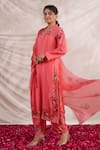 Label Niti Bothra_Pink Silk Printed And Hand Embroidered Floral V Neck Bahaar & Kurta Set _Online_at_Aza_Fashions