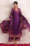 Buy_Label Niti Bothra_Purple Silk, Muslin Embroidery, Beads, Sequins V-neck Bahaar Printed Kurta Set _at_Aza_Fashions