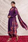 Label Niti Bothra_Purple Silk, Muslin Embroidery, Beads, Sequins V-neck Bahaar Printed Kurta Set _Online_at_Aza_Fashions