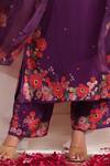 Label Niti Bothra_Purple Silk, Muslin Embroidery, Beads, Sequins V-neck Bahaar Printed Kurta Set _at_Aza_Fashions