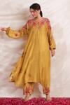 Buy_Label Niti Bothra_Yellow Silk Beads, Sequins, Bahaar High-low Printed Kurta With Palazzo _at_Aza_Fashions