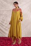 Label Niti Bothra_Yellow Silk Beads, Sequins, Bahaar High-low Printed Kurta With Palazzo _Online_at_Aza_Fashions