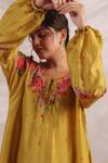 Label Niti Bothra_Yellow Silk Beads, Sequins, Bahaar High-low Printed Kurta With Palazzo _at_Aza_Fashions