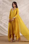 Shop_Label Niti Bothra_Yellow Silk Embroidered Zardozi And Sequin Work V Pankh Anarkali & Palazzo Set _Online_at_Aza_Fashions