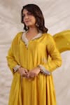 Label Niti Bothra_Yellow Silk Embroidered Zardozi And Sequin Work V Pankh Anarkali & Palazzo Set _at_Aza_Fashions