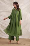 Shop_Label Niti Bothra_Green Silk Sequins Collared Pankh Pintucked Anarkali And Palazzo Set _at_Aza_Fashions