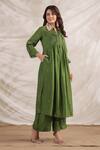 Label Niti Bothra_Green Silk Sequins Collared Pankh Pintucked Anarkali And Palazzo Set _Online_at_Aza_Fashions