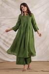 Buy_Label Niti Bothra_Green Silk Sequins Collared Pankh Pintucked Anarkali And Palazzo Set _Online_at_Aza_Fashions