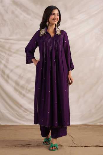 Buy_Label Niti Bothra_Purple Silk Sequins Collared Pankh Embroidered Anarkali With Palazzo _Online_at_Aza_Fashions