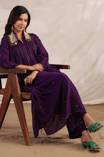 Shop_Label Niti Bothra_Purple Silk Sequins Collared Pankh Embroidered Anarkali With Palazzo _Online_at_Aza_Fashions