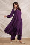 Label Niti Bothra_Purple Silk Sequins, Embroidery Pankh Asymmetric Anarkali And Palazzo Set _Online_at_Aza_Fashions