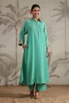 Buy_Label Niti Bothra_Green Silk Sequins, Beads Collared Roselyn Work Kurta And Palazzo Set _at_Aza_Fashions