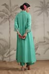 Shop_Label Niti Bothra_Green Silk Sequins, Beads Collared Roselyn Work Kurta And Palazzo Set _at_Aza_Fashions