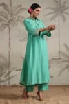 Shop_Label Niti Bothra_Green Silk Sequins, Beads Collared Roselyn Work Kurta And Palazzo Set _Online_at_Aza_Fashions