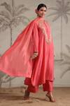 Buy_Label Niti Bothra_Pink Silk Sequins, Beads Round Neck Roselyn Embroidered Yoke Kurta And Palazzo Set _Online_at_Aza_Fashions