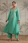Shop_Label Niti Bothra_Green Silk Sequins, Beads Round Neck Roselyn Embroidered Kurta And Palazzo Set _at_Aza_Fashions