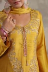 Shop_Label Niti Bothra_Yellow Silk Hand Embroidered Zardozi And Sequin Work Roselyn Kurta & Palazzo Set _Online_at_Aza_Fashions