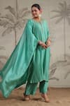 Label Niti Bothra_Green Silk Sequins, Beads Roselyn Asymmetric Embroidered Kurta And Palazzo Set _Online_at_Aza_Fashions