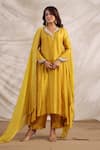 Shop_Label Niti Bothra_Yellow Silk Embroidered Zardozi And Sequin Work V Pankh Anarkali & Palazzo Set _at_Aza_Fashions