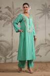 Buy_Label Niti Bothra_Green Silk Sequins, Beads Round Neck Roselyn Embroidered Kurta And Palazzo Set _at_Aza_Fashions