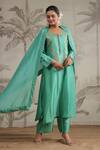 Shop_Label Niti Bothra_Green Silk Sequins, Beads Round Neck Roselyn Embroidered Kurta And Palazzo Set _Online_at_Aza_Fashions