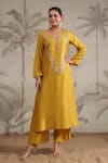 Buy_Label Niti Bothra_Yellow Silk Hand Embroidered Zardozi And Sequin Work Roselyn Kurta & Palazzo Set _at_Aza_Fashions