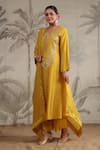 Shop_Label Niti Bothra_Yellow Silk Hand Embroidered Zardozi And Sequin Work Roselyn Kurta & Palazzo Set _at_Aza_Fashions