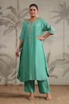 Buy_Label Niti Bothra_Green Silk Sequins, Beads Roselyn Asymmetric Embroidered Kurta And Palazzo Set _at_Aza_Fashions