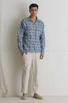 Buy_Artless_Blue Cotton Linen Printed Checkered Shirt _at_Aza_Fashions