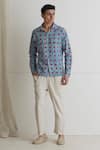 Artless_Blue Cotton Linen Printed Checkered Shirt _Online_at_Aza_Fashions