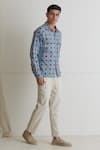 Buy_Artless_Blue Cotton Linen Printed Checkered Shirt _Online_at_Aza_Fashions