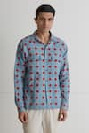 Shop_Artless_Blue Cotton Linen Printed Checkered Shirt _Online_at_Aza_Fashions