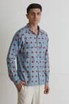 Artless_Blue Cotton Linen Printed Checkered Shirt _at_Aza_Fashions