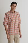 Shop_Artless_Pink Cotton Linen Printed Geometric Floral Shirt _Online_at_Aza_Fashions