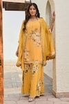 Buy_Palak & Mehak_Yellow Pure Crepe Printed Floral Cape Open Aravali Palazzo Set _at_Aza_Fashions