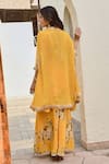 Shop_Palak & Mehak_Yellow Pure Crepe Printed Floral Cape Open Aravali Palazzo Set _at_Aza_Fashions