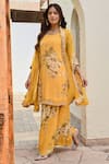 Buy_Palak & Mehak_Yellow Pure Crepe Printed Floral Cape Open Aravali Palazzo Set _Online_at_Aza_Fashions