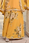 Palak & Mehak_Yellow Pure Crepe Printed Floral Cape Open Aravali Palazzo Set _at_Aza_Fashions