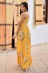 Shop_Palak & Mehak_Yellow Pure Crepe Printed Floral Dress Square Ifat With Jacket _at_Aza_Fashions